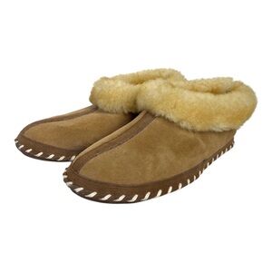 Overland Tan Suede Leather Australian Sheepskin Slippers Women's Size 9
